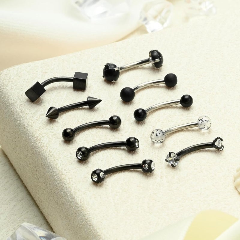 FECTAS 10PCS Eyebrow Rook Piercing Jewelry 16G Earrings Vertical Labret Lip Jewelry Curved Barbell Eyebrow Rings Tiny Small Belly Rings Ear Rook Helix Conch Daith Piercing Jewelry - Image 3